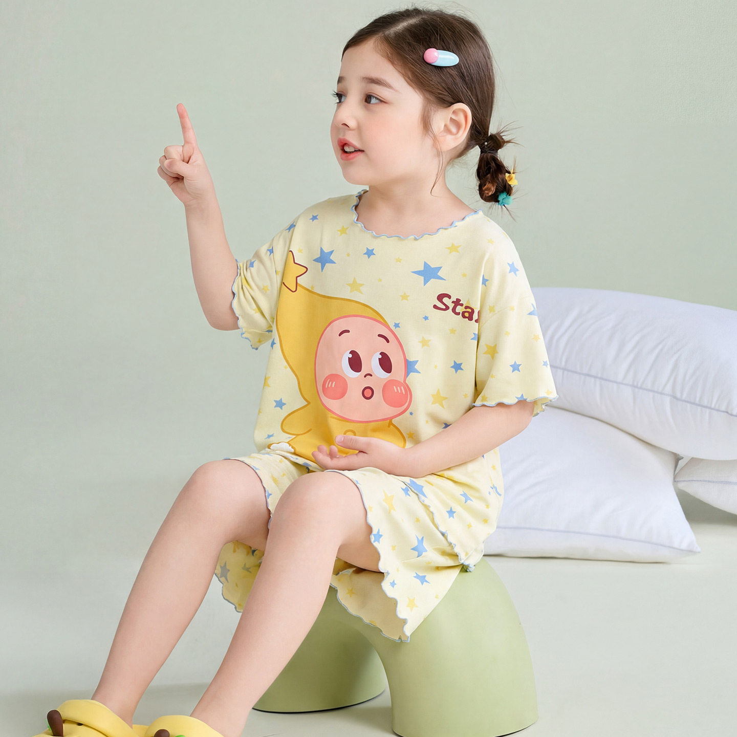 女童睡衣夏季莫代尔短袖儿童冰丝薄款空调女孩套装大童夏款家居服