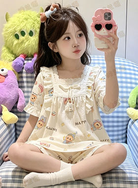 睡衣夏季短袖云朵棉女生带胸垫