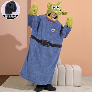 搞怪男款连体睡衣秋冬季三眼仔加厚加绒男中大童学生宽松连帽睡袍