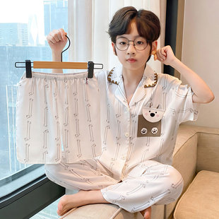 男童睡衣卡通儿童三件套冰丝短袖青少年小男孩家居服2026新款夏季