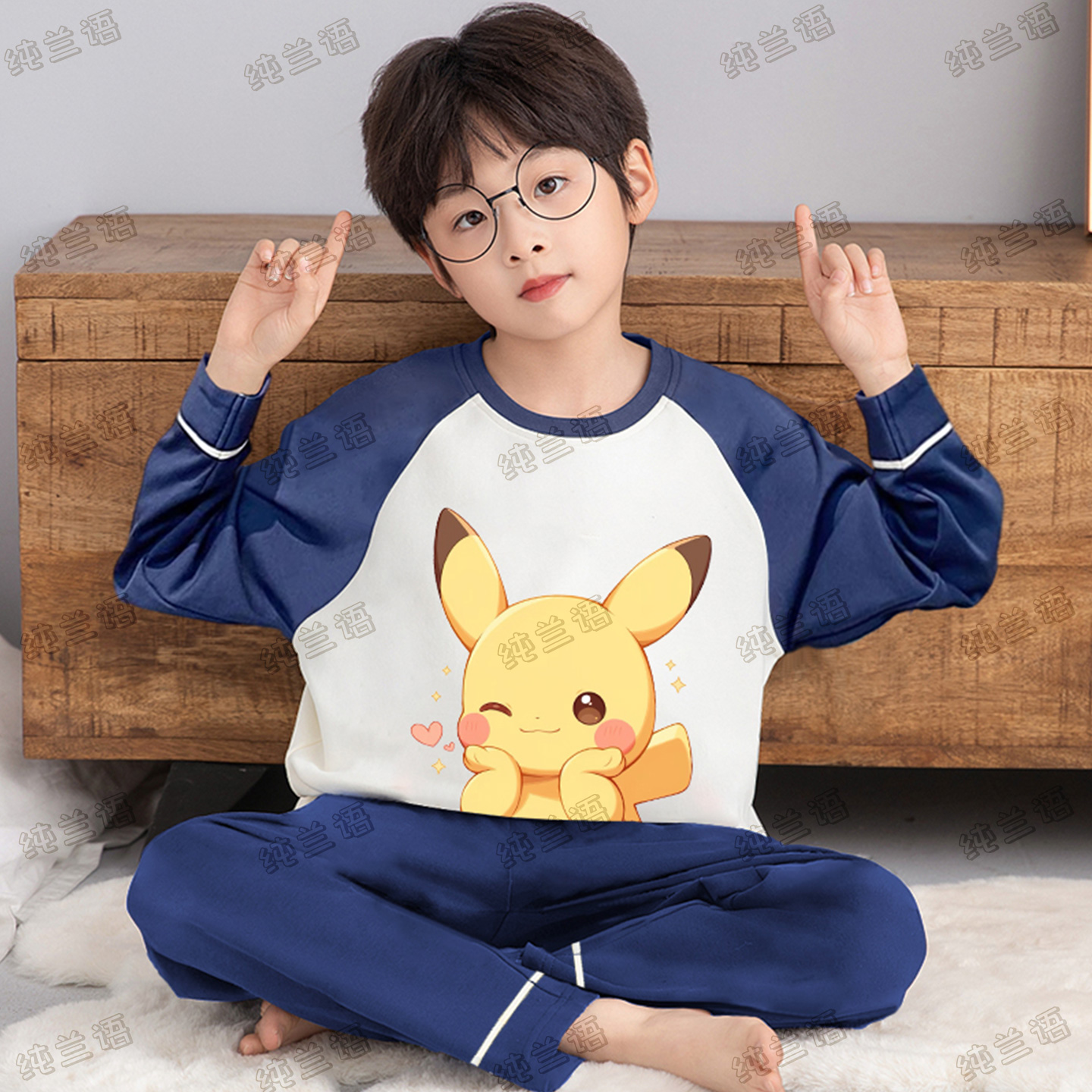儿童睡衣卡通皮卡丘夏季家居服