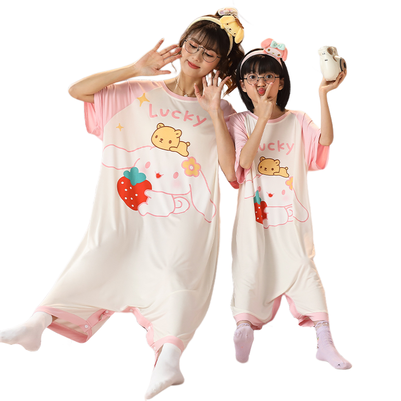 莫代尔母女亲子装连体睡衣夏季