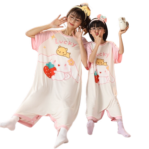 莫代尔母女亲子装连体睡衣夏季