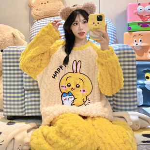 2025新款chiikawa睡衣珊瑚绒加绒加厚吉伊卡哇女套装秋冬季家居服