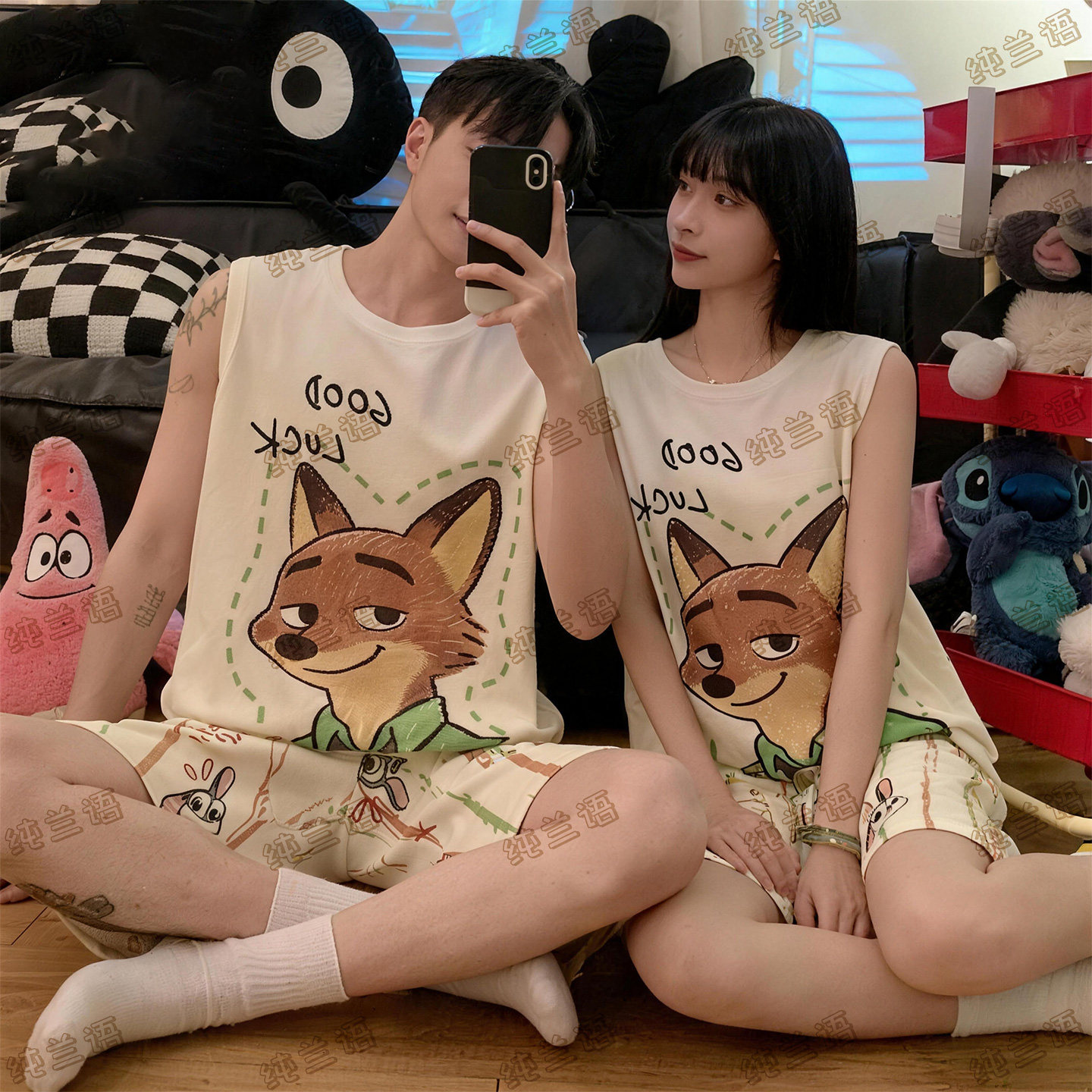 卡通情侣夏季背心纯棉大码家居服