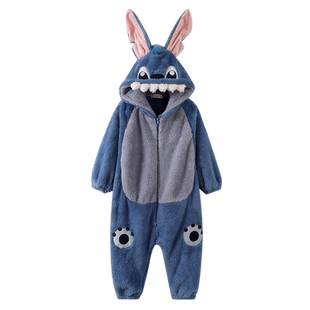 儿童连体睡衣秋冬季2026新款珊瑚绒史迪仔男童女童法兰绒家居服