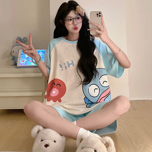 小丑鱼睡衣女款夏季纯棉短袖短裤薄款2025新款女孩子中大童家居服