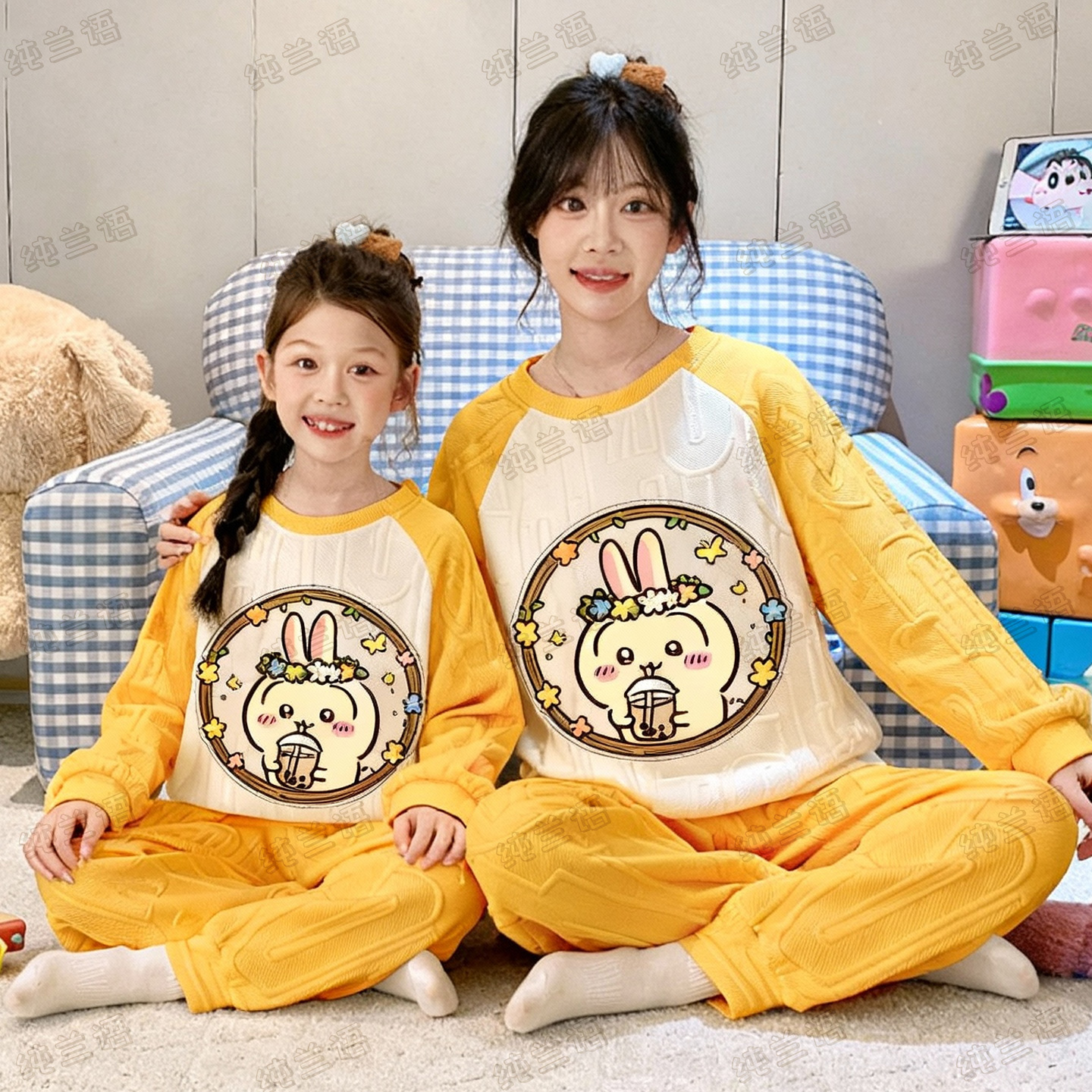 冬季空气棉加厚乌萨奇母女家居服