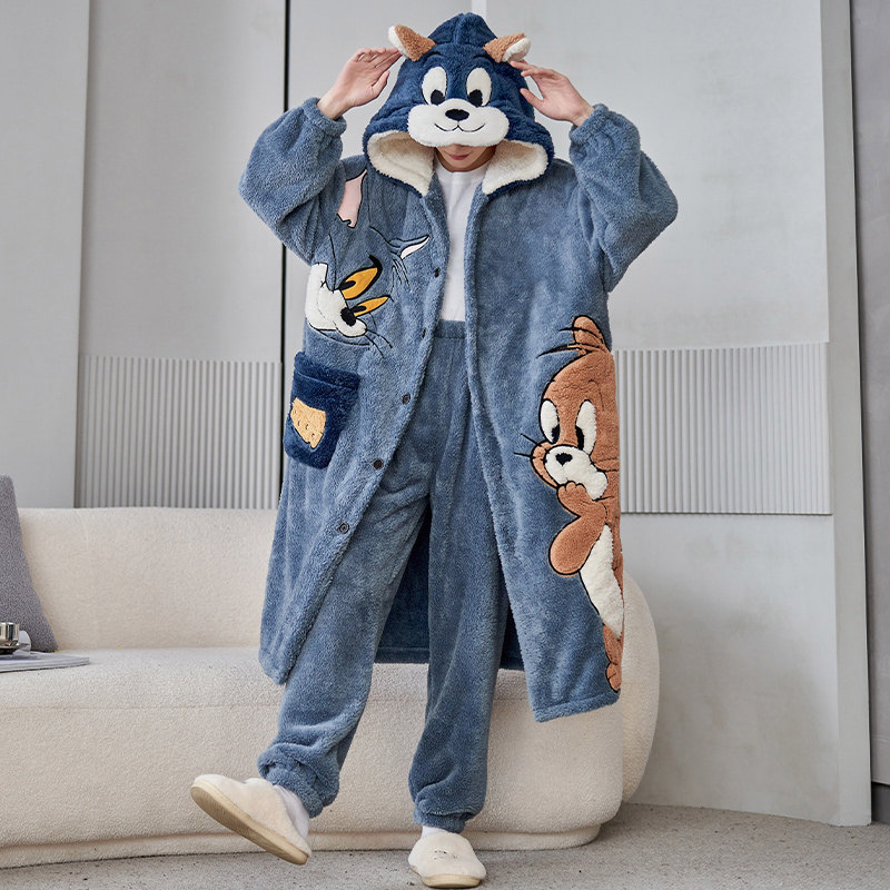 珊瑚绒睡衣男款秋冬季猫和老鼠睡袍法兰绒加绒加厚男士浴袍家居服,女士内衣/男士内衣/家居服,睡袍/浴袍,淘宝优惠券,粉丝福利购,淘宝优惠卷