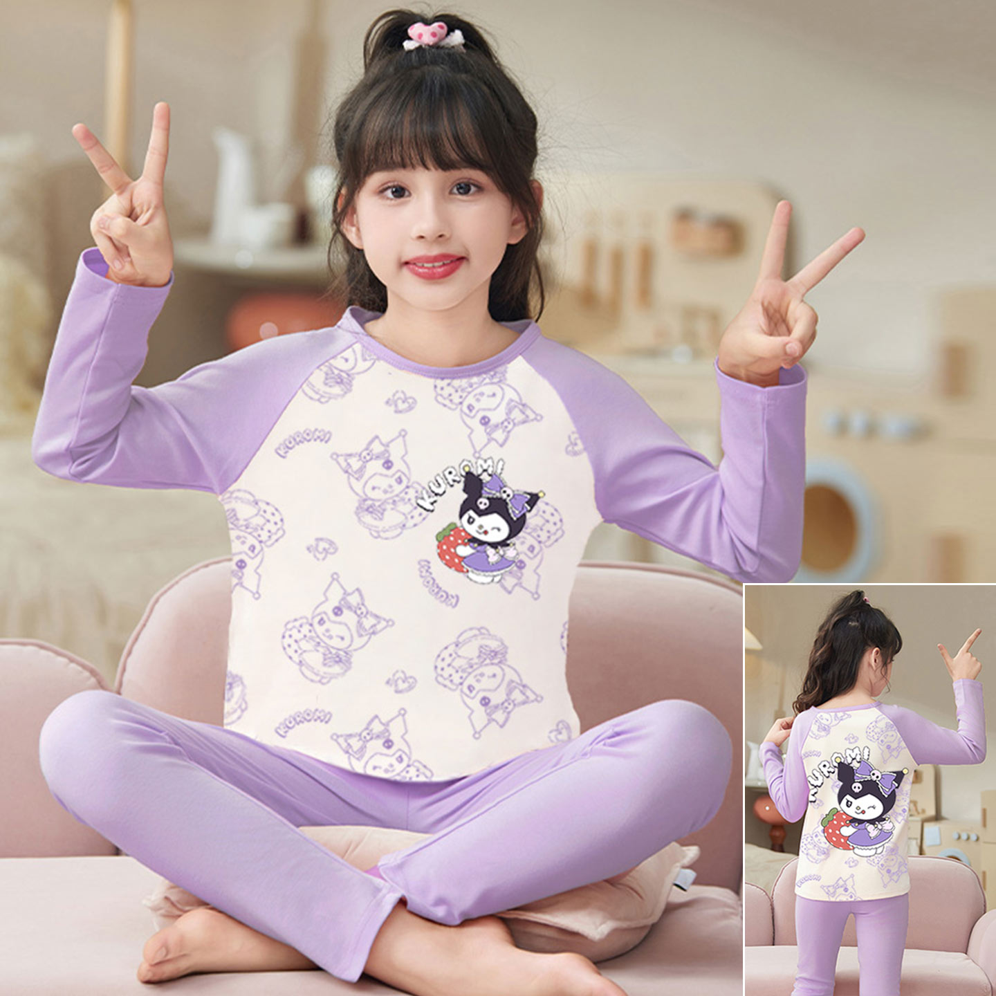 库洛米女童秋冬款德绒保暖家居服