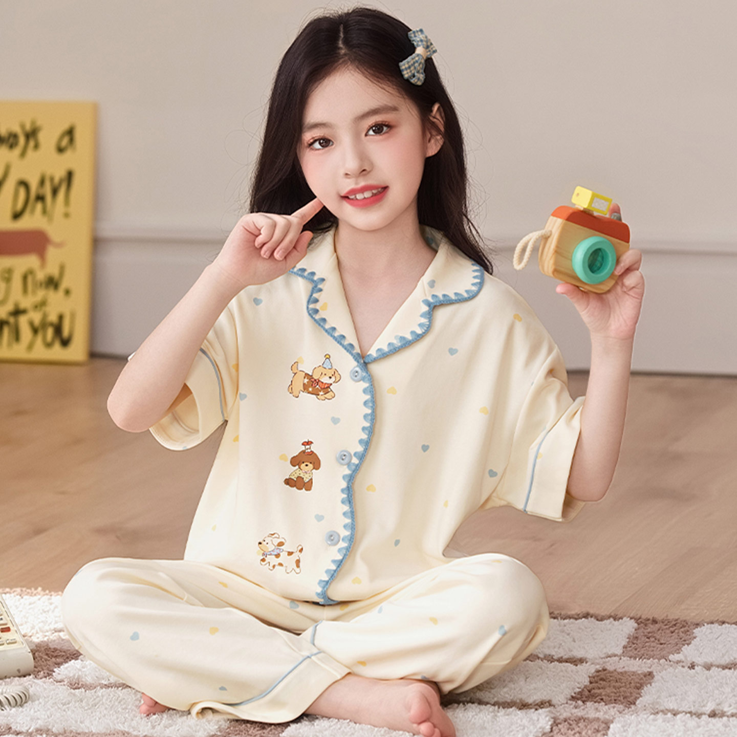 女童短袖纯棉春夏装中大童家居服