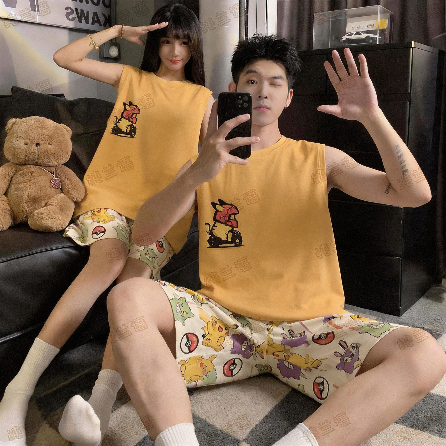 情侣夏季背心纯棉卡通大码家居服