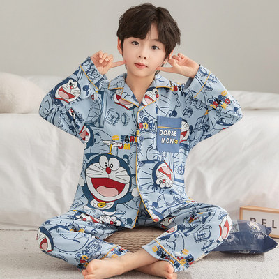 男童纯棉春秋季长袖哆啦A梦睡衣