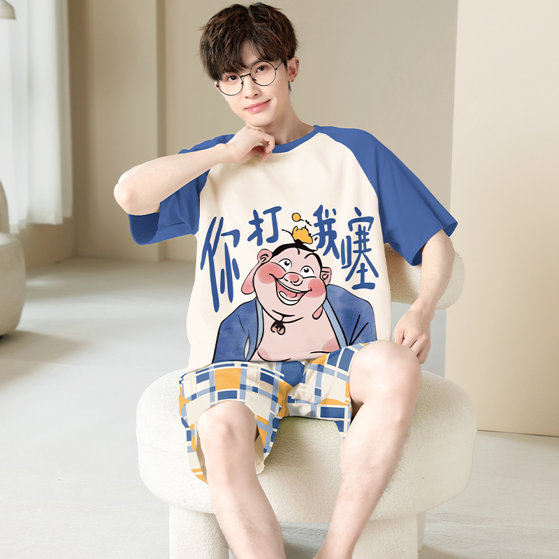 夏季男款睡衣纯棉短袖卡通青少年