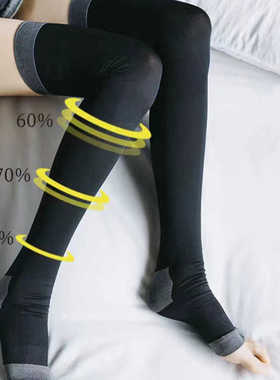 过膝袜女长筒大腿袜子女士高筒护腿加厚露趾睡眠袜压力袜睡眠袜子