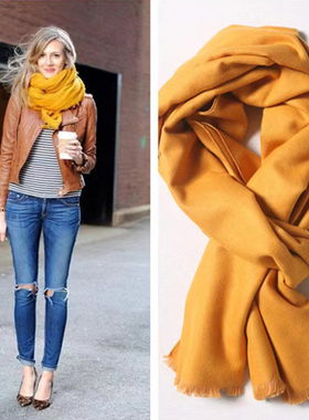 围巾冬季女高级感新款春秋百搭短须姜黄色保暖超大纯色仿羊绒披肩