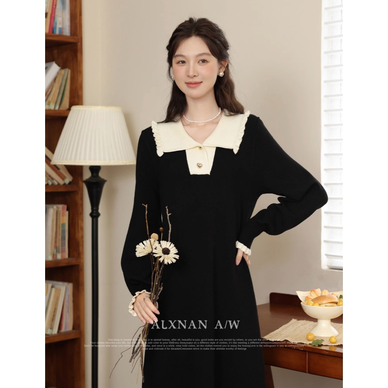 가을과 겨울을위한 모유 수유 드레스 뜨거운 엄마 스타일 프랑스 스타일 외출 슬리밍 모유 수유 스웨터 드레스 가을 스타일 기질 니트 옷깃