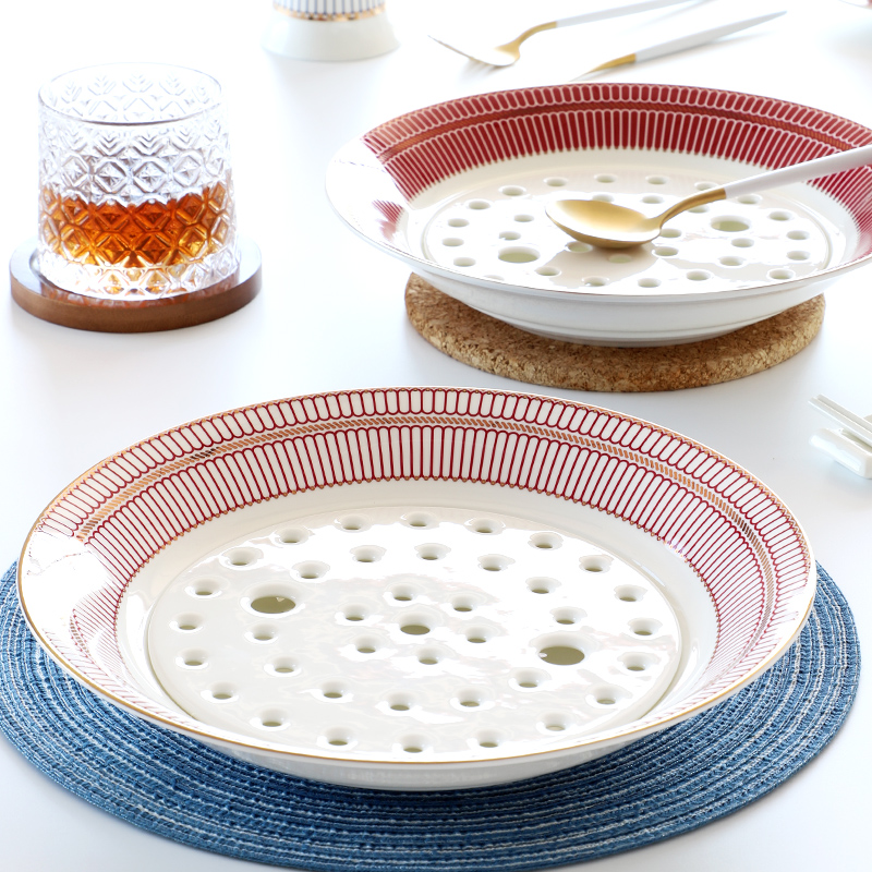 范维尼双层沥水饺子盘骨质瓷圆型