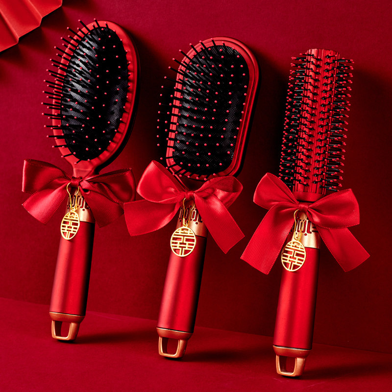 结婚喜庆红色梳子高档气垫梳