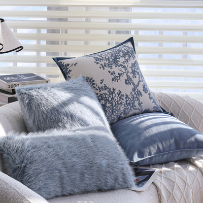 蓝色沙发客厅轻奢高级感靠枕套