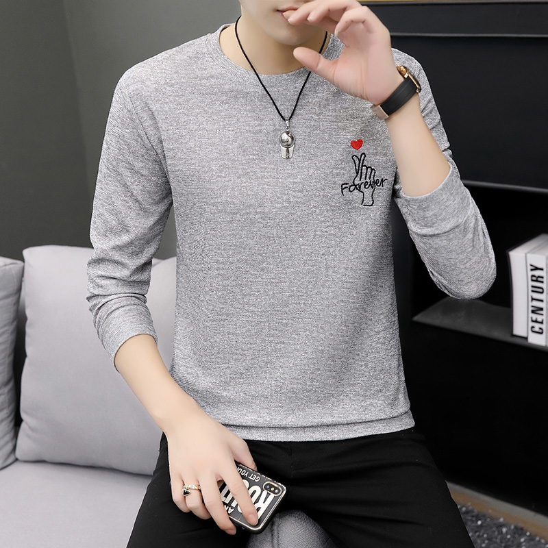 Men's T-shirt round neck long sleeve printed T-shirt