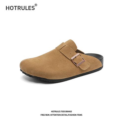 HOTRULES复古港风磨砂皮搭扣勃肯鞋休闲风包头拖低跟软底时尚复古