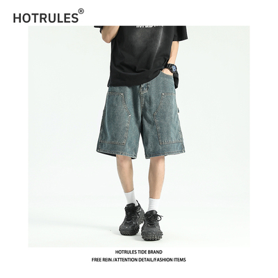 男夏季美式痞帅直筒休闲五分裤子