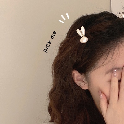 鸭嘴夹发卡子小兔子珍珠发夹