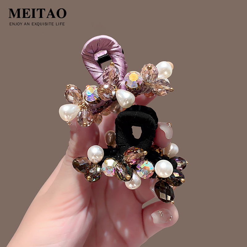 2025新款水晶珍珠串珠抓夹女气质后脑勺半扎发夹甜美公主头鲨鱼夹