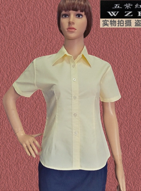 黄色QC女式衬衣白色宝蓝色工厂女装衬衫工衣短袖夏装厂服定制LOGO