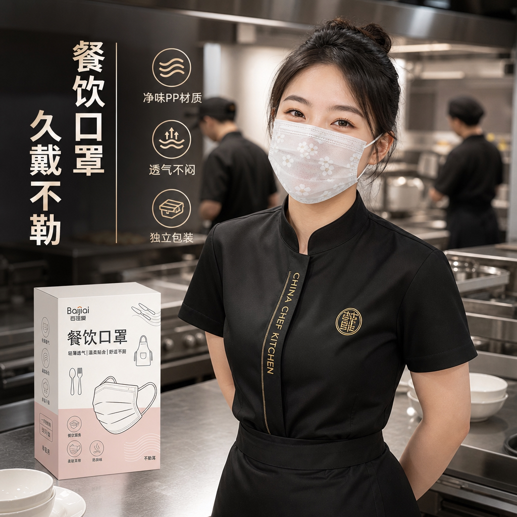 餐饮厨师一次性不勒耳防飞沫口罩图片