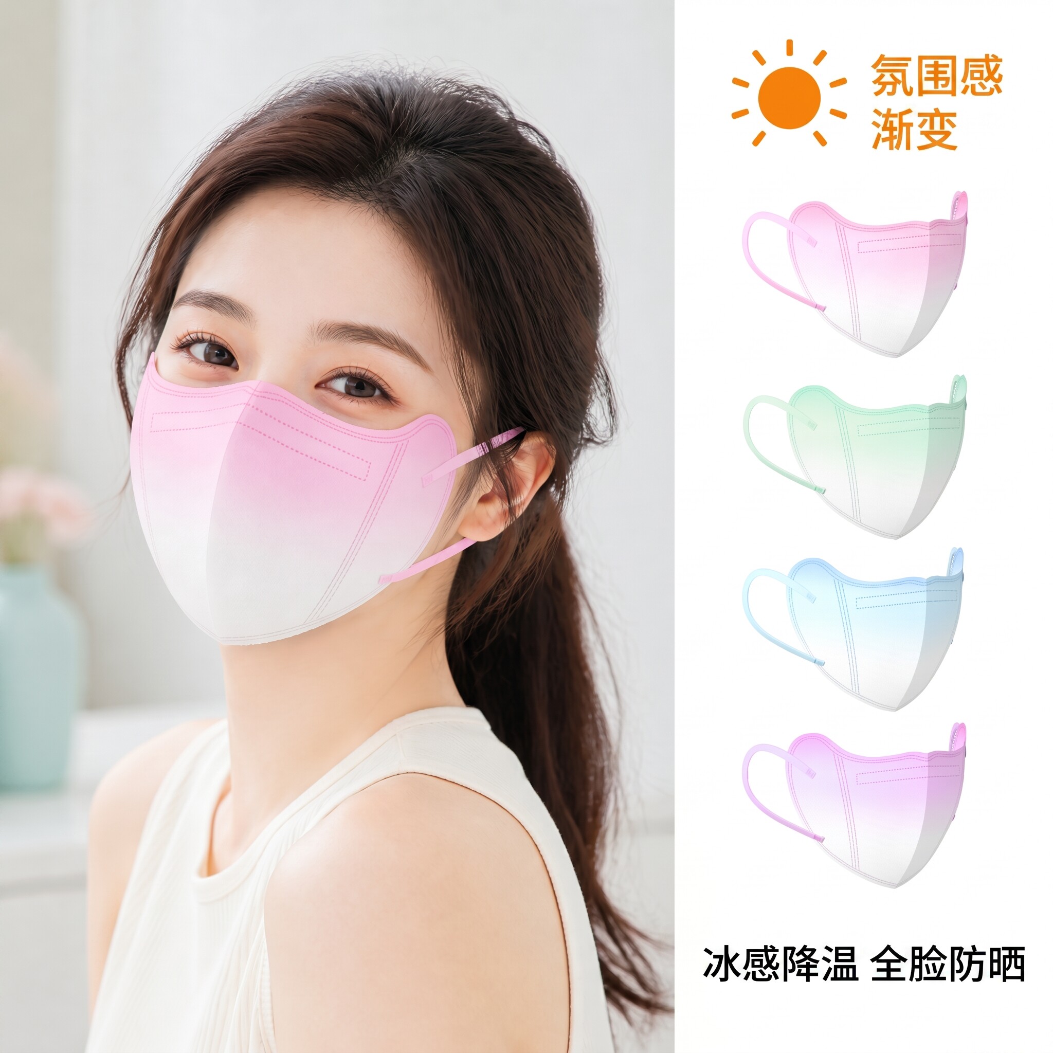 冰感防晒一次性口罩女2026新款高颜值渐变立体3D护眼角无痕透气 - 实物图