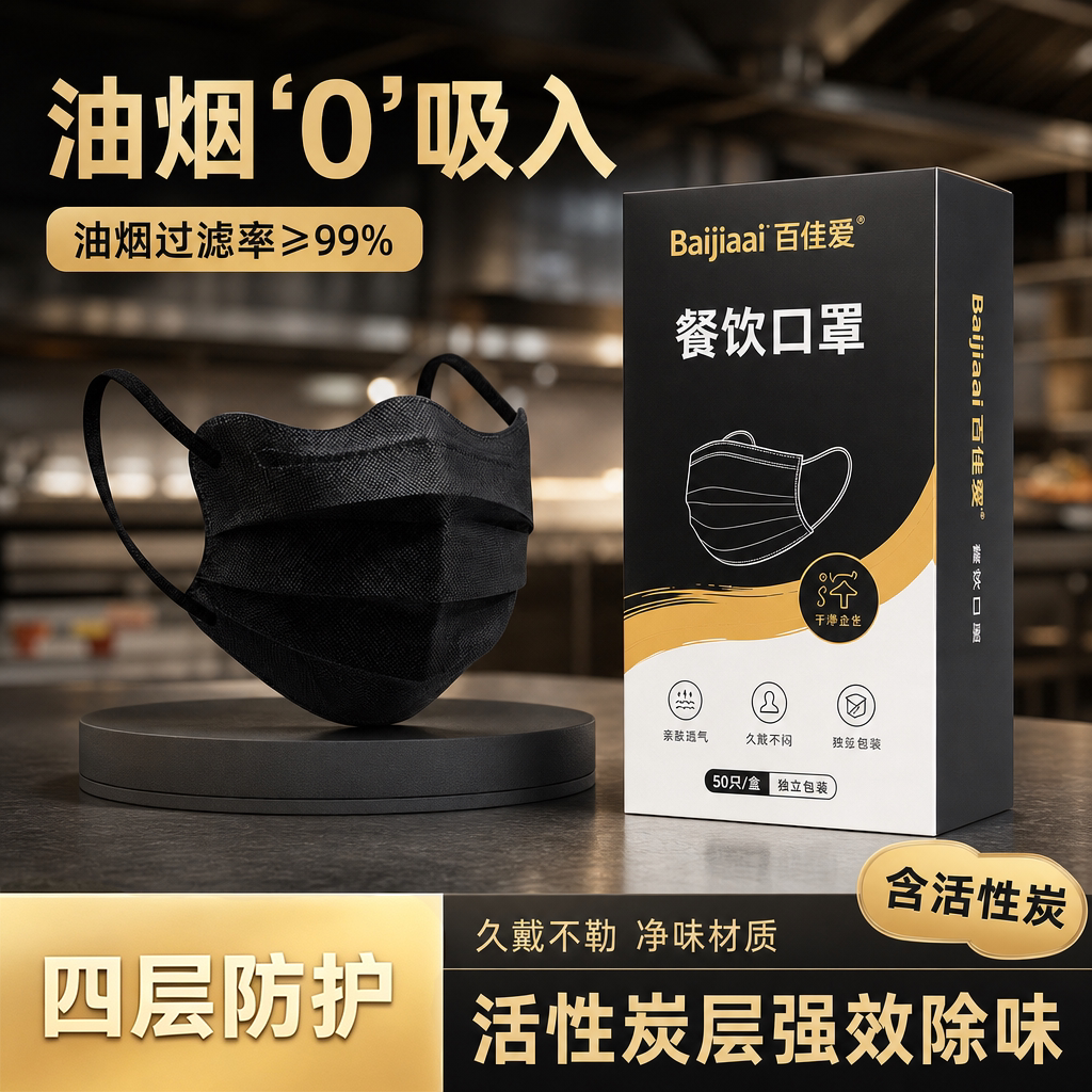 餐饮厨师活性炭防油烟不勒耳口罩图片