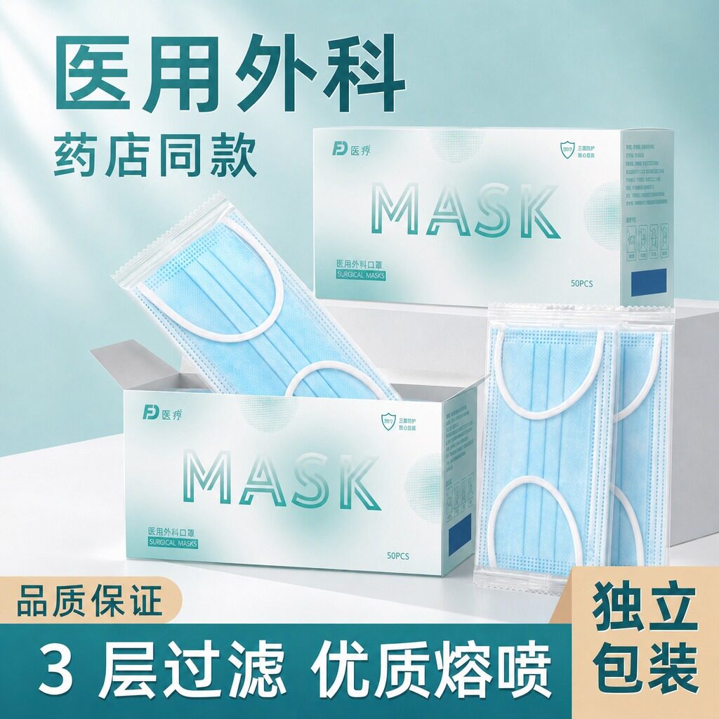 医用外科口罩一次性医疗三层正品蓝白色成人独立包装灭菌官方防尘