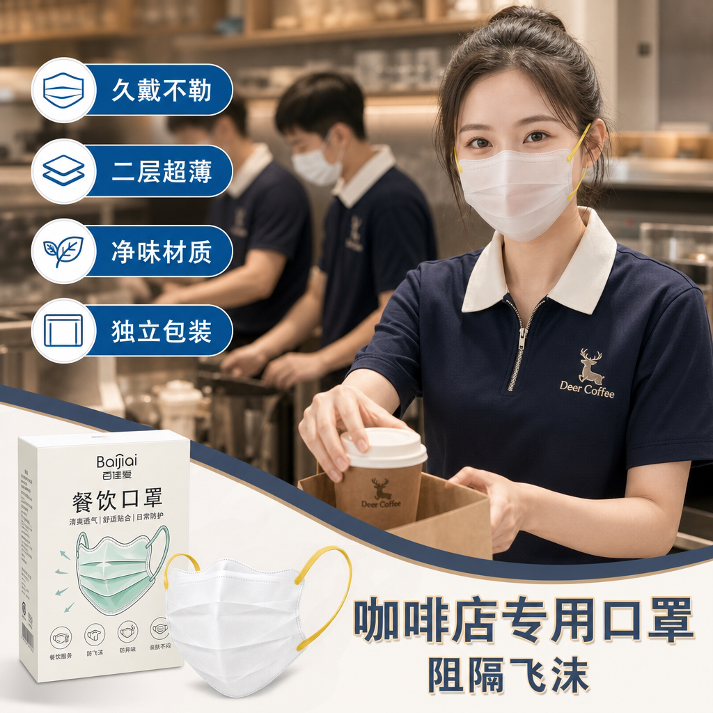 餐饮一次性不勒耳防飞沫口罩图片