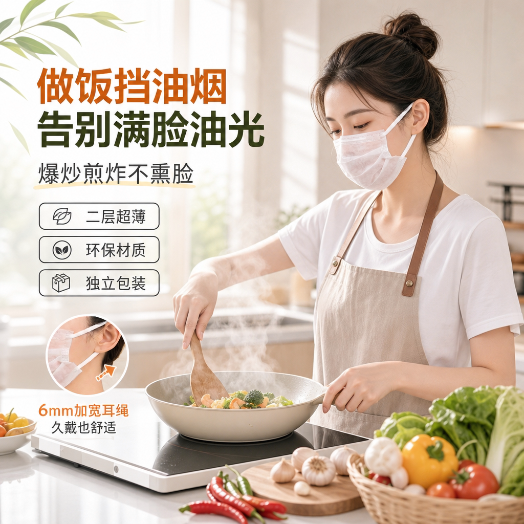 口罩餐饮专用食品防油烟一次性白色独立包装透气薄款夏炒菜不勒耳
