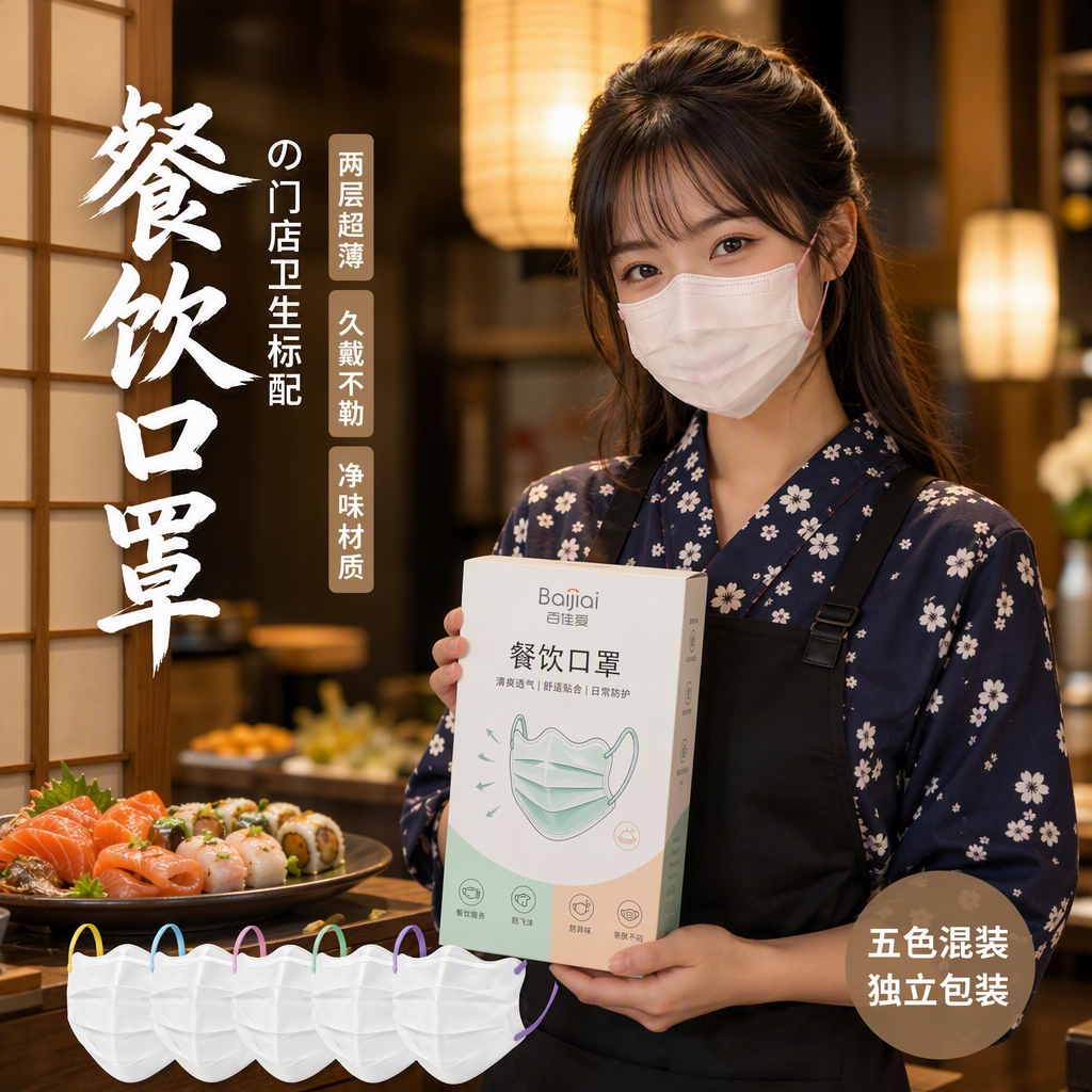 食品级防飞沫一次性口罩不勒耳图片