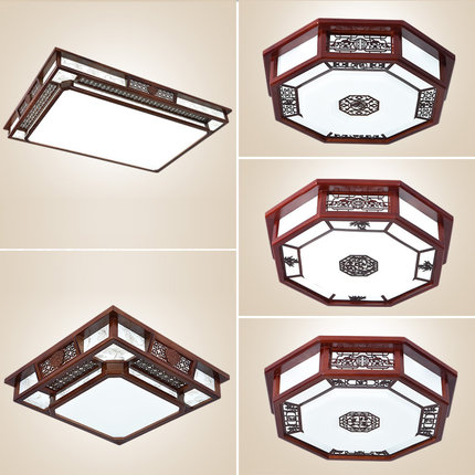 中式led吸顶灯实木古典中国风八角形长方形客厅卧室餐厅房间书房