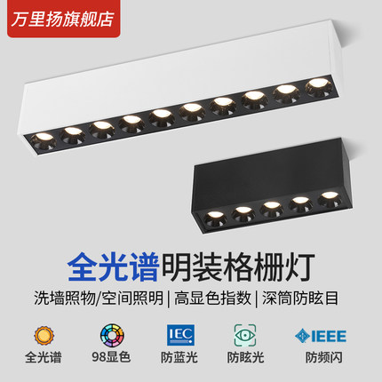 LED明装长条射灯全光谱吸顶式客餐厅长方线条形灯防眩无主格栅灯