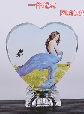 定制爱心形水晶相片制作diy照片制作做影像个性摆台摆件生日礼物