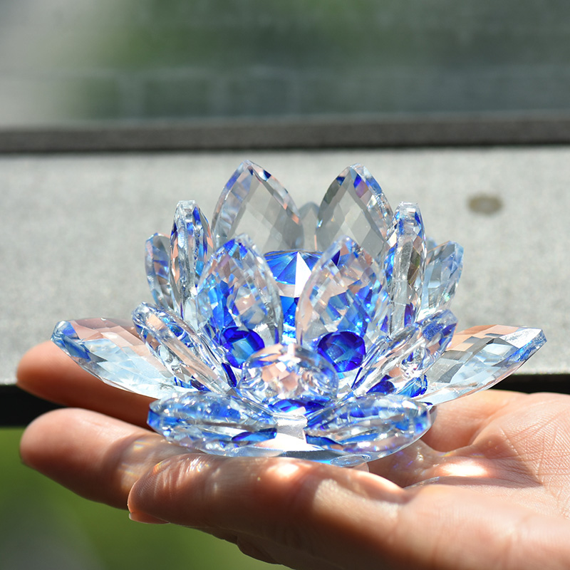 水晶玻璃莲花摆件手机眼镜中式