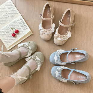 法式 绝美蕾丝蝴蝶结浅口单鞋 女2026新款 春季 配裙子粗跟jk玛丽珍鞋