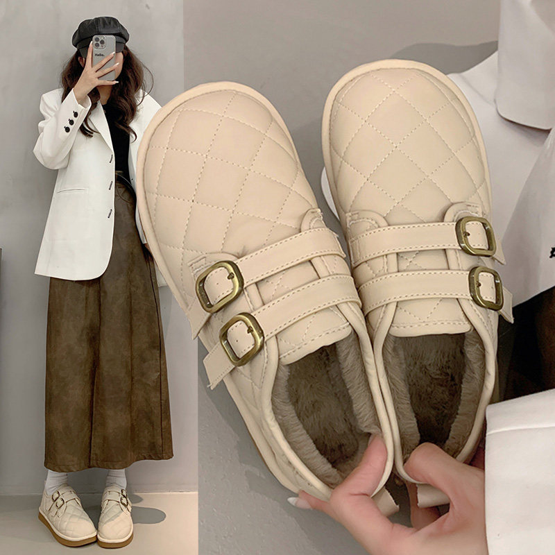 勃肯鞋女鞋子2026年新款秋冬季保暖平底棉鞋加绒加厚雪地靴面包鞋