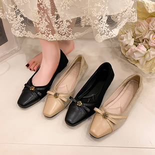 山茶花单鞋蝴蝶结坡跟玛丽珍鞋2026春新款粗跟复古单鞋女款配裙子