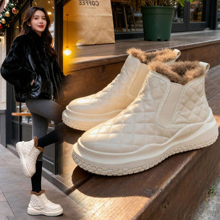 雪地靴女2026新款 加绒加厚马丁靴子短靴女鞋 百搭增高厚底棉鞋 冬季