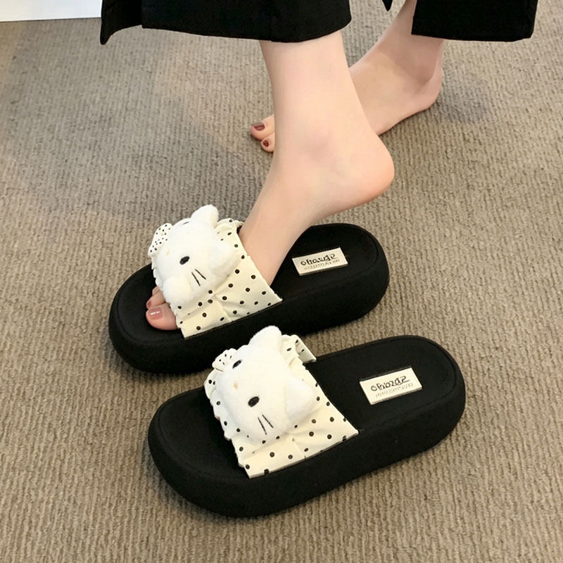 可爱猫咪拖鞋女夏季外穿凉鞋2026夏厚底增高沙滩鞋超火绝美一字拖