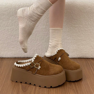 厚底增高穆勒凉拖鞋 7CM刺绣勃肯鞋 春季 女外穿2026新款 包头半拖鞋