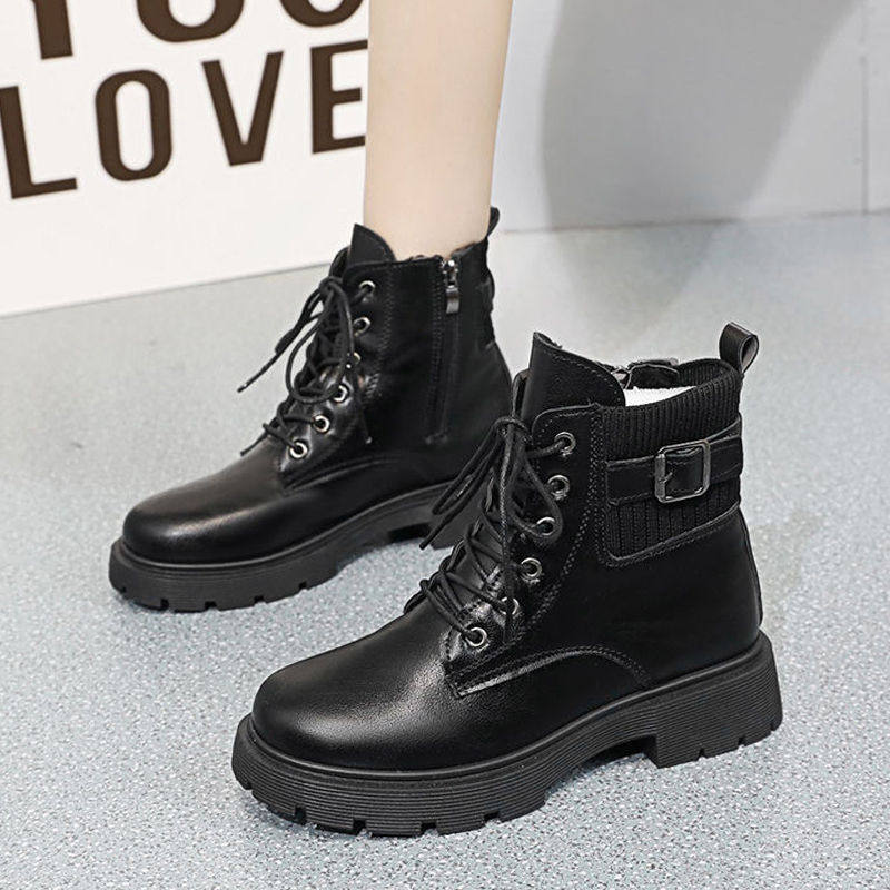 短靴小个子女款冬靴子百搭加绒马丁靴女显脚小增高英伦风炸街鞋子