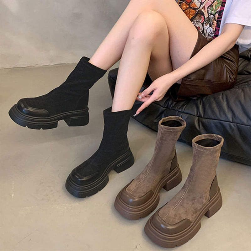 厚底短靴女韩版新款早秋弹力瘦瘦靴复古英伦风马丁靴切尔西单鞋子