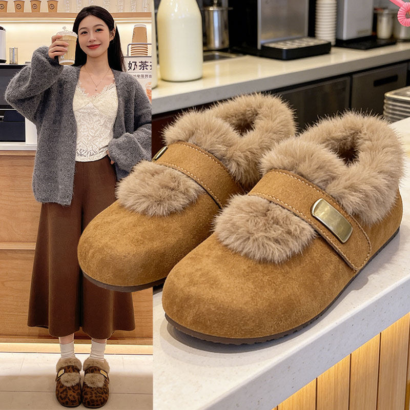 冬鞋一脚蹬内增高毛毛勃肯鞋子女冬加绒保暖毛绒2026新款爆款棉鞋